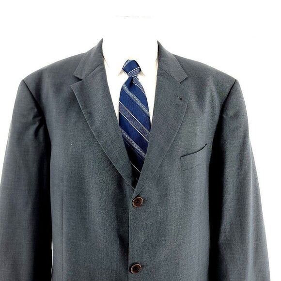 Hugo Boss Einstein Wool 3 Button Blazer 48L Gray Blue‎ Basket Weave - Picture 1 of 14
